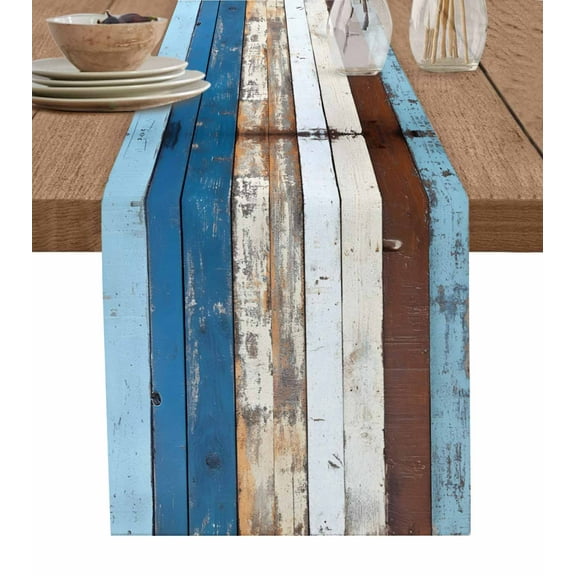 ERUNPONLY Colorful Wooden Table Runner - 72 Inch Long Vintage Farmhouse Wood Cotton and Linen Blended Dress Scarves Farmhouse Table Runner for Kitchen Dining, Coffee Table, 13"x72"