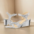thumbnail image 3 of Sandalias de cuña Mujer Correa en el tobillo Zapatos casuales bajos y cómodos con punta abierta (40) Plata, 3 of 7