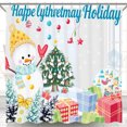 thumbnail image 1 of Festive Snowman Shower Curtain with Christmas Tree & Happy Holidays Design, 1 of 5