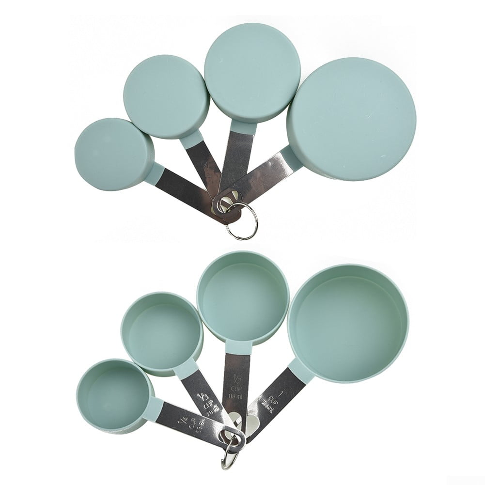 XGiGiX NEW Measuring Cups and Measuring Spoons Set of 8pcs, Stainless Steel  Handle ，Nordic color Cups，Included 2 pcs Kitchen Tool Hook Up. (Teal)