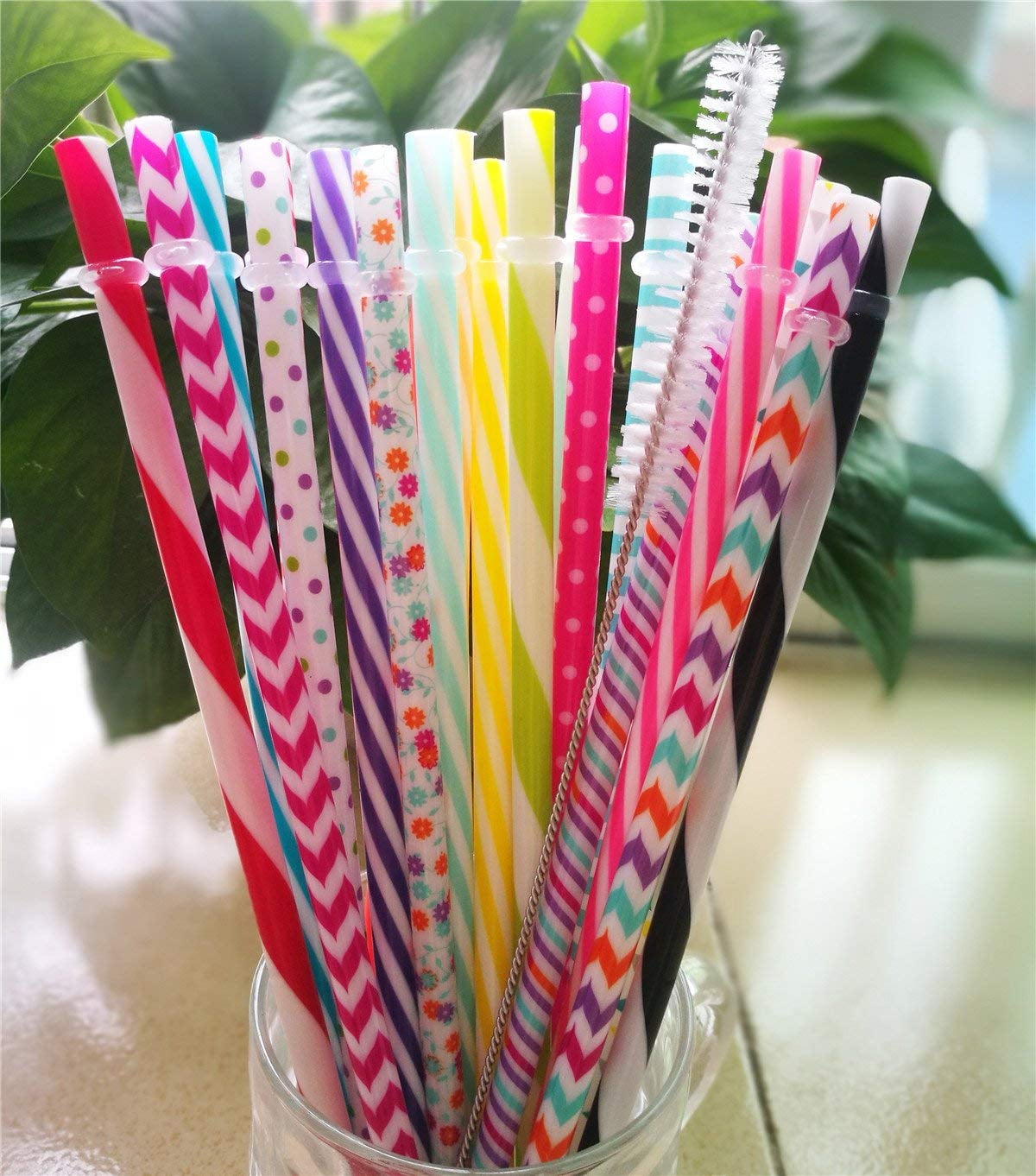 25PCS 9 inch Reusable Plastic Thick Drinking Straws 16 OZ Mason Jar