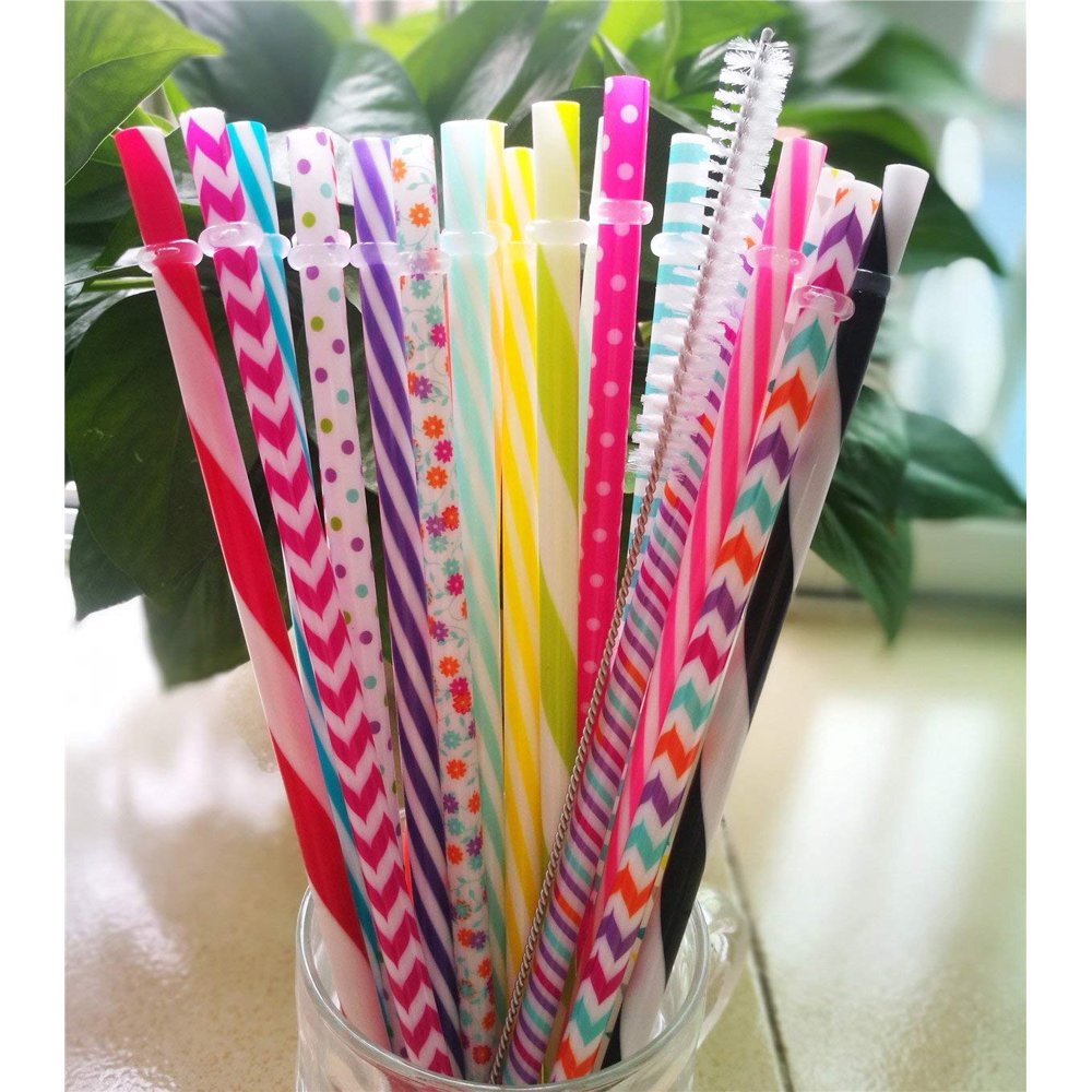 25PCS 9 inch Reusable Plastic Thick Drinking Straws 16 OZ Mason Jar
