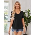thumbnail image 4 of JYLFC Women's Casual V-Neck Short Sleeve T-Shirt Solid Loose Fit Basic Tee Top Going Out Basic Summer Blouse, Black S, 4 of 7