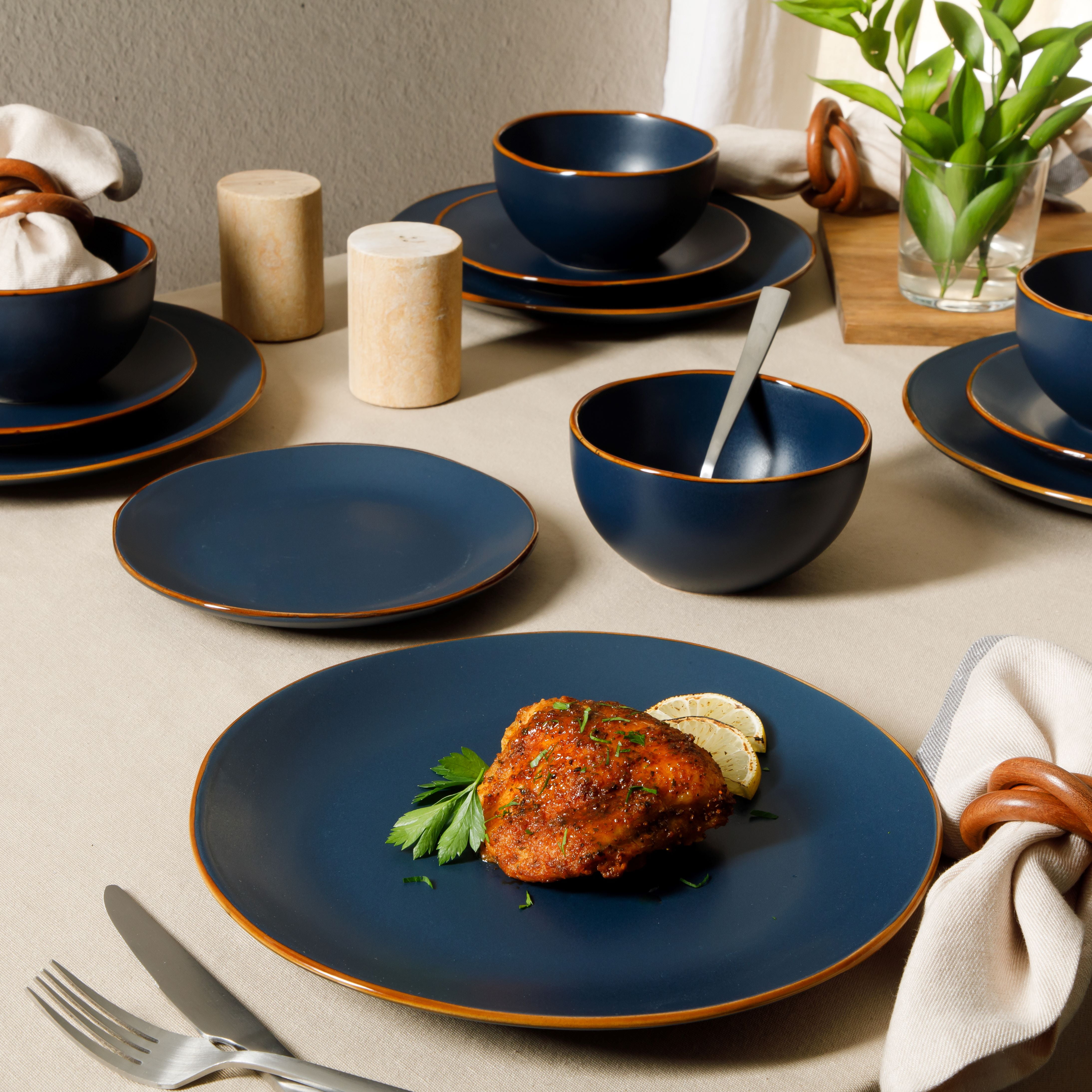 Gibson Home Hazeltine 12-Piece Matte Navy Ceramic Dinnerware Set