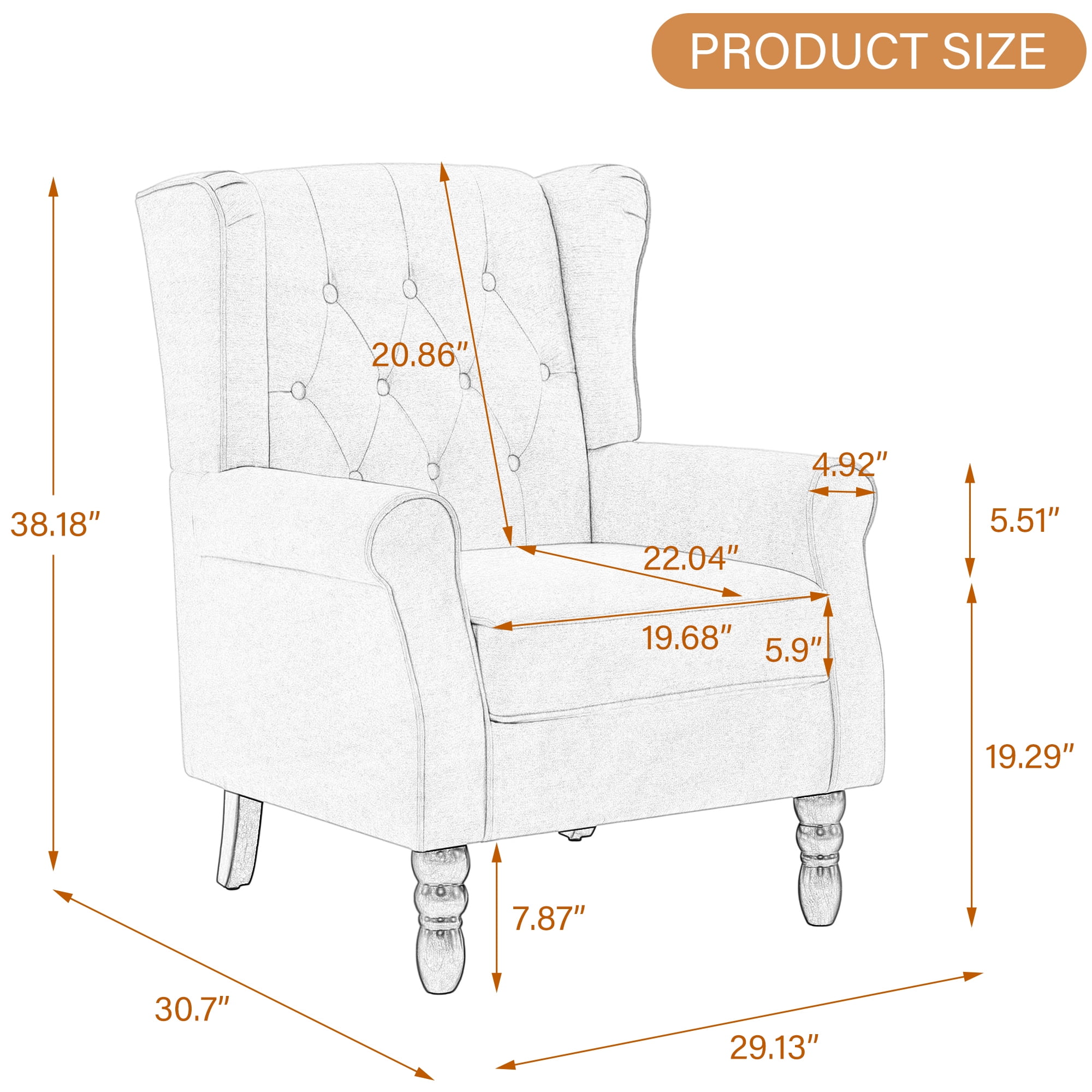 UIXE Wingback Chair Upholstered Armchair Retro High Back Accent Chairs for Living Room, Brown