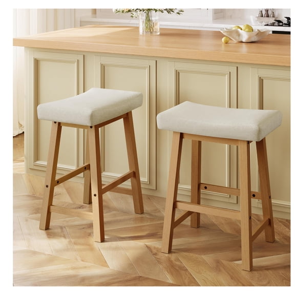 Counter Height Bar Stools Set of 2,24 Inch Backless Kitchen Island Stools with Footrest,Saddle Seat Bar Chairs for Small Spaces,Dining Room,Cafe,White