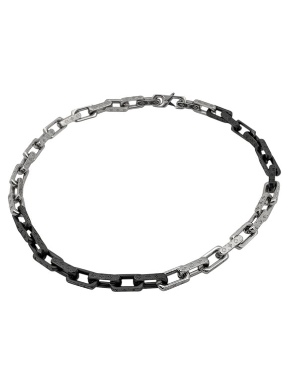 Pre-Owned Louis Vuitton Collier Monogram Chain Necklace, Metal, Silver, Black, Women's