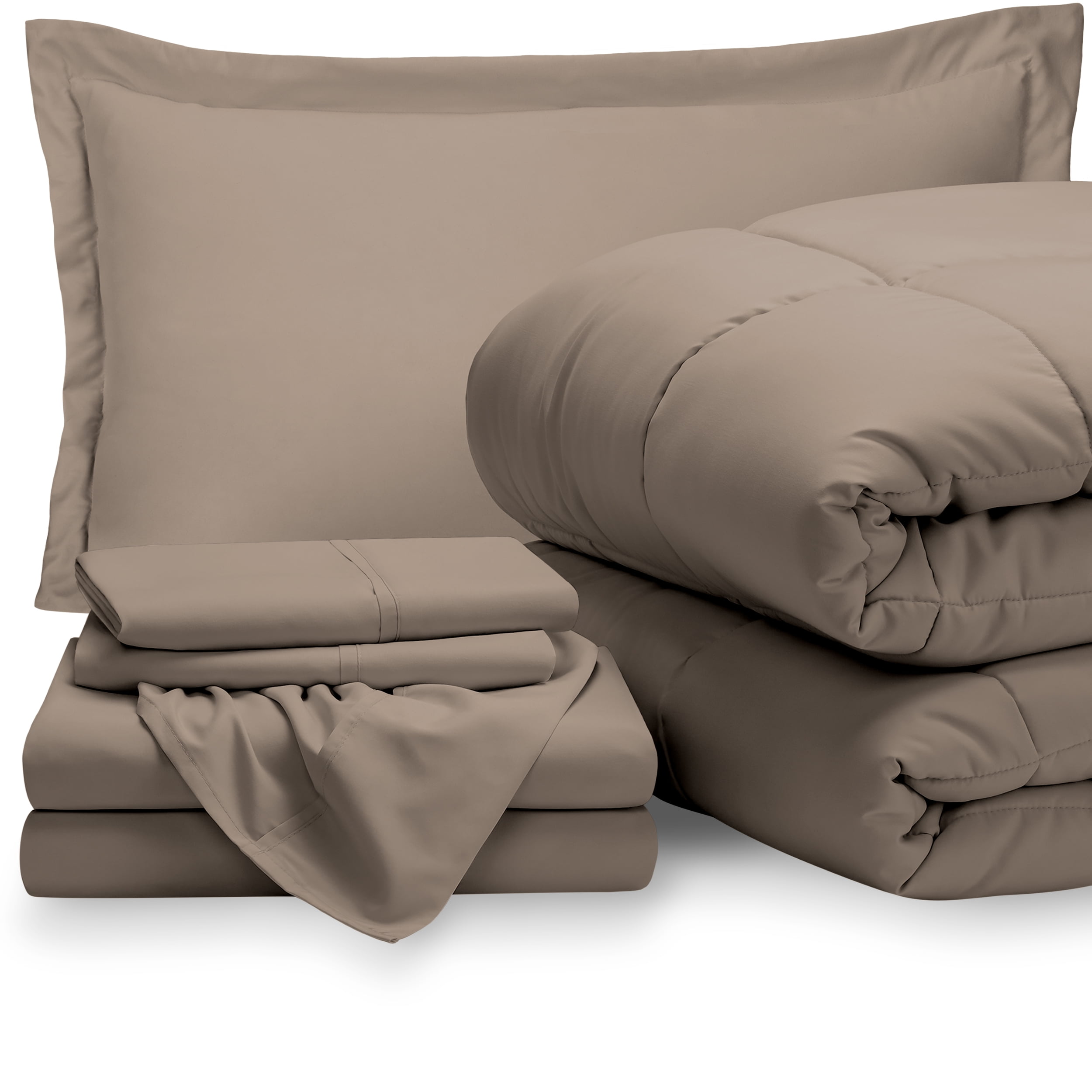 Bare Home 5Piece BedInABag Twin XL Set Taupe, Sheet