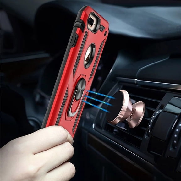 For Apple iPhone 8 Plus/7 Plus Ring Magnetic Kickstand Hybrid Case Cover - Red