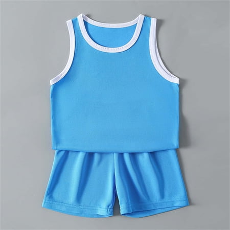 Toddler Baby Summer Outfits Comfy Casual Sleeveless Round Neck Tank Tops + Shorts Boys Girls 2 Pieces Workout Active Set Blue 3-4 Years