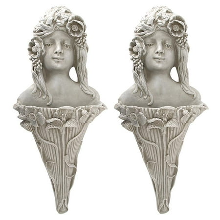 Art Nouveau Poppy Design Toscano Art Nouveau Poppy Princess Wall Pocket Planter Sculpture: Set of Two ()