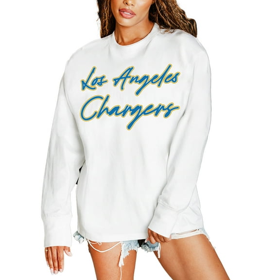 Women's Gameday Couture  White Los Angeles Chargers Classic Comeback Oversized Long Sleeve T-Shirt