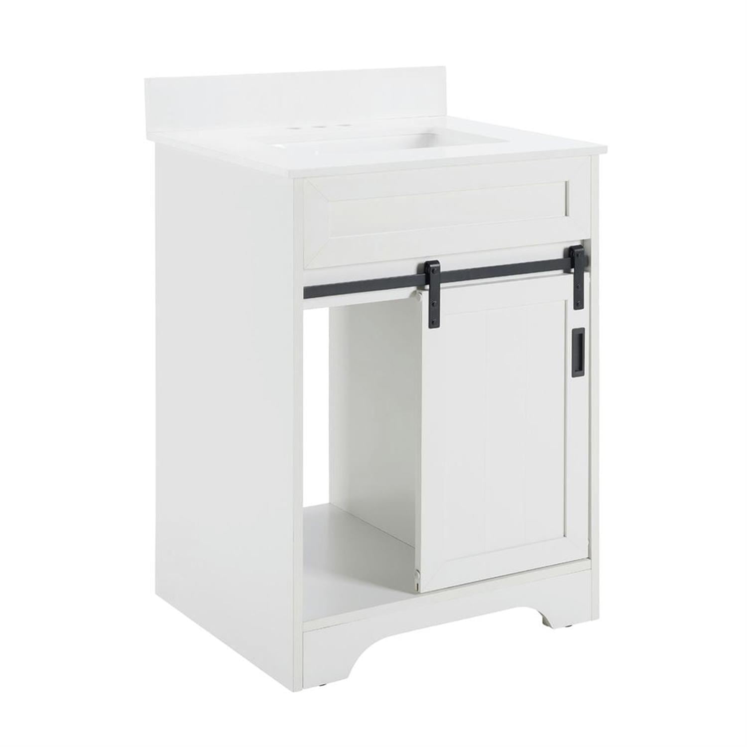 Demi Bonn 24" Freestanding Bathroom Vanity with Single Sink Combo, Farmhouse Undermount Bathroom Vanities Cabinet with Sliding Barn Doors and 2 Drawers, White