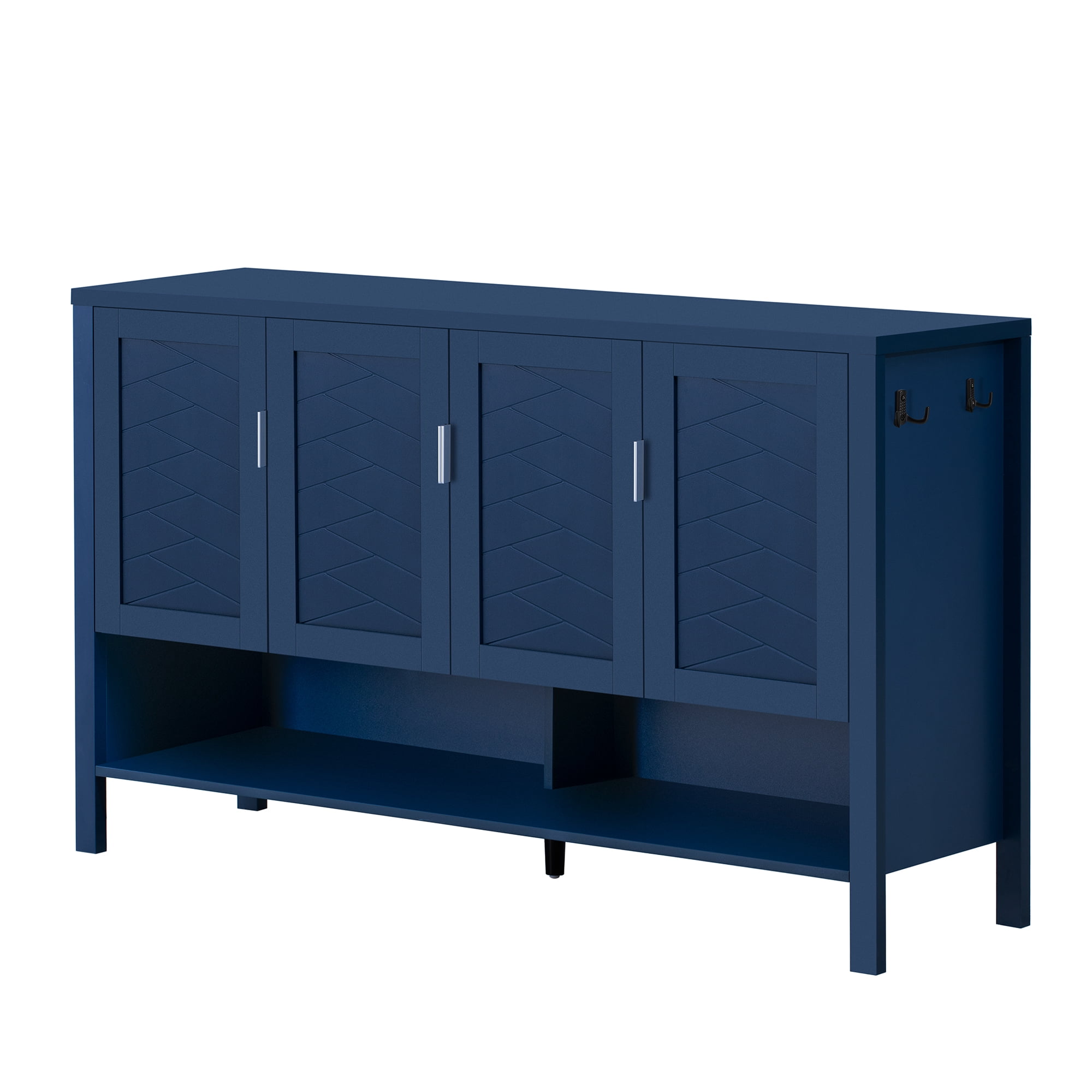 55.1" Storage Sideboard with 4-Doors, Buffet with Open Shelf and 2-Tiers Adjustable Shelves, Modern Cabinet with Double Hooks ,Suitable for Living Room, Hallway, Dining, Office
