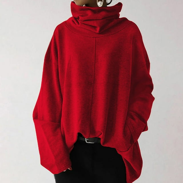 PVCS Blouse pour Femmes Manches Longues Col Montant T-Shirts Unis Décontractés Chandail Ample