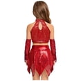 thumbnail image 4 of SiiRoh Kids Girls Shiny Sequins Crop Top with Metallic Skirt with Gloves Cheer Uniform Jazz Latin Dance Outfits Red 16, 4 of 6