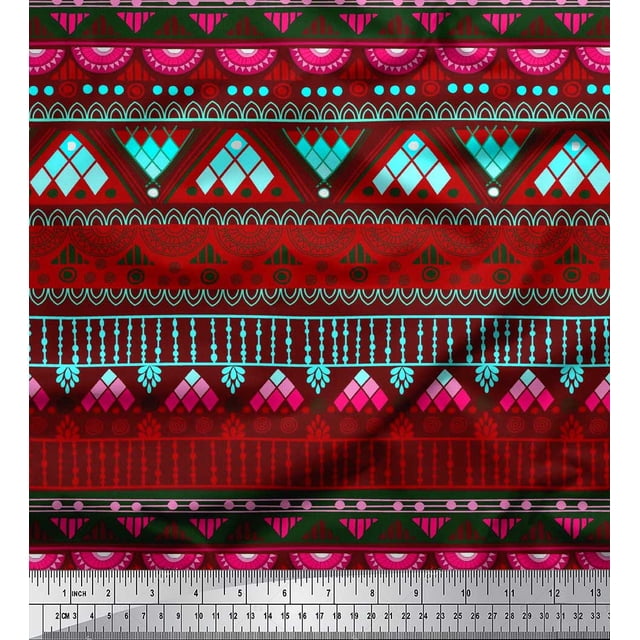 Soimoi Modal Satin Fabric Geometric & Semi Mandala Decorative Decor Fabric Printed Yard 42 Inch Wide