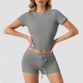 thumbnail image 6 of ibiyuan 2 Piece Sets For Women Summer Women's Casual Summer Shorts Set Round Neck Short Sleeve Comfortable Outfit Pure Color Tops And Bottoms Two Piece, 6 of 7