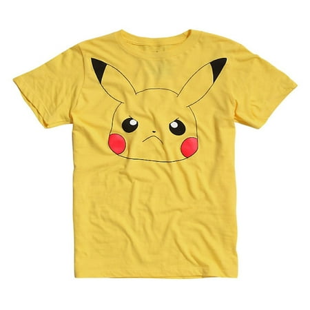 Pokemon Pikachu Angry Face Mens Yellow Tee Large (Best Gba Games Pokemon Yellow)