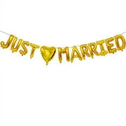 Just Married Balloon Banner, Gold Wedding Balloon for Bridal Shower Bachelorette Wedding Engagement Party Decors Supplies (16 inch)