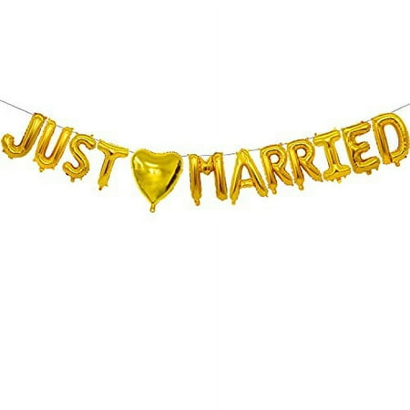 Just Married Balloon Banner, Gold Wedding Balloon for Bridal Shower Bachelorette Wedding Engagement Party Decors Supplies (16 inch)