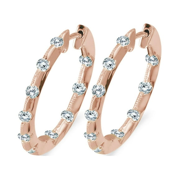 14k Rose Gold 1.00 Ct Diamond Inside Outside Hoop Earrings