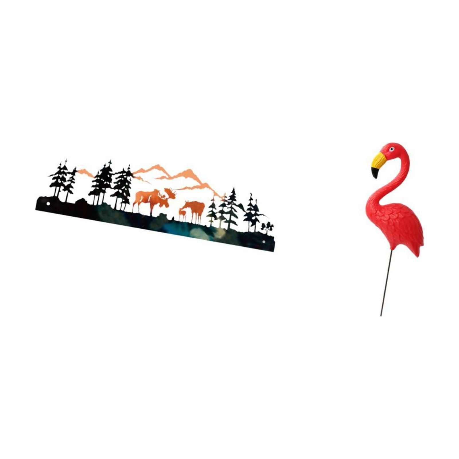 Flamingo Garden Stake Wall Sculpture Boho Flowers Metal Ornament for Spring Indoor Outdoor Yard Art