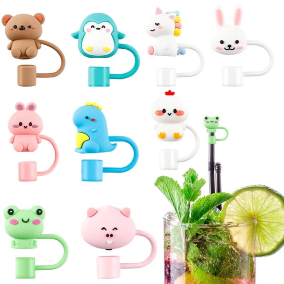 Qenwkxz 9pcs Straw Tips Covers Reusable PVC Straw Tips Lids Colorful Straw Plug Drinking Straw Cover 10x250mm Portable Straw Topper Kitchen Accessories for 9-10mm Long Straws