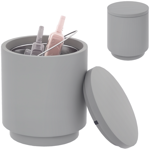 HOMCOM 2.6 Gal Outdoor Cooler Side Table with Ice Bucket Lid Light Grey