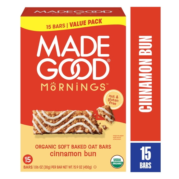 MadeGood Mornings Cinnamon Bun Soft Baked Oat Bars Value Pack 15ct