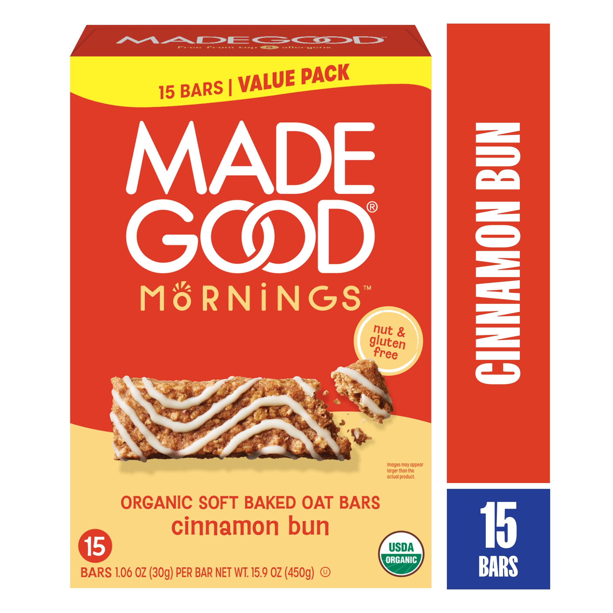 MadeGood Mornings Cinnamon Bun Soft Baked Oat Bars Value Pack 15ct