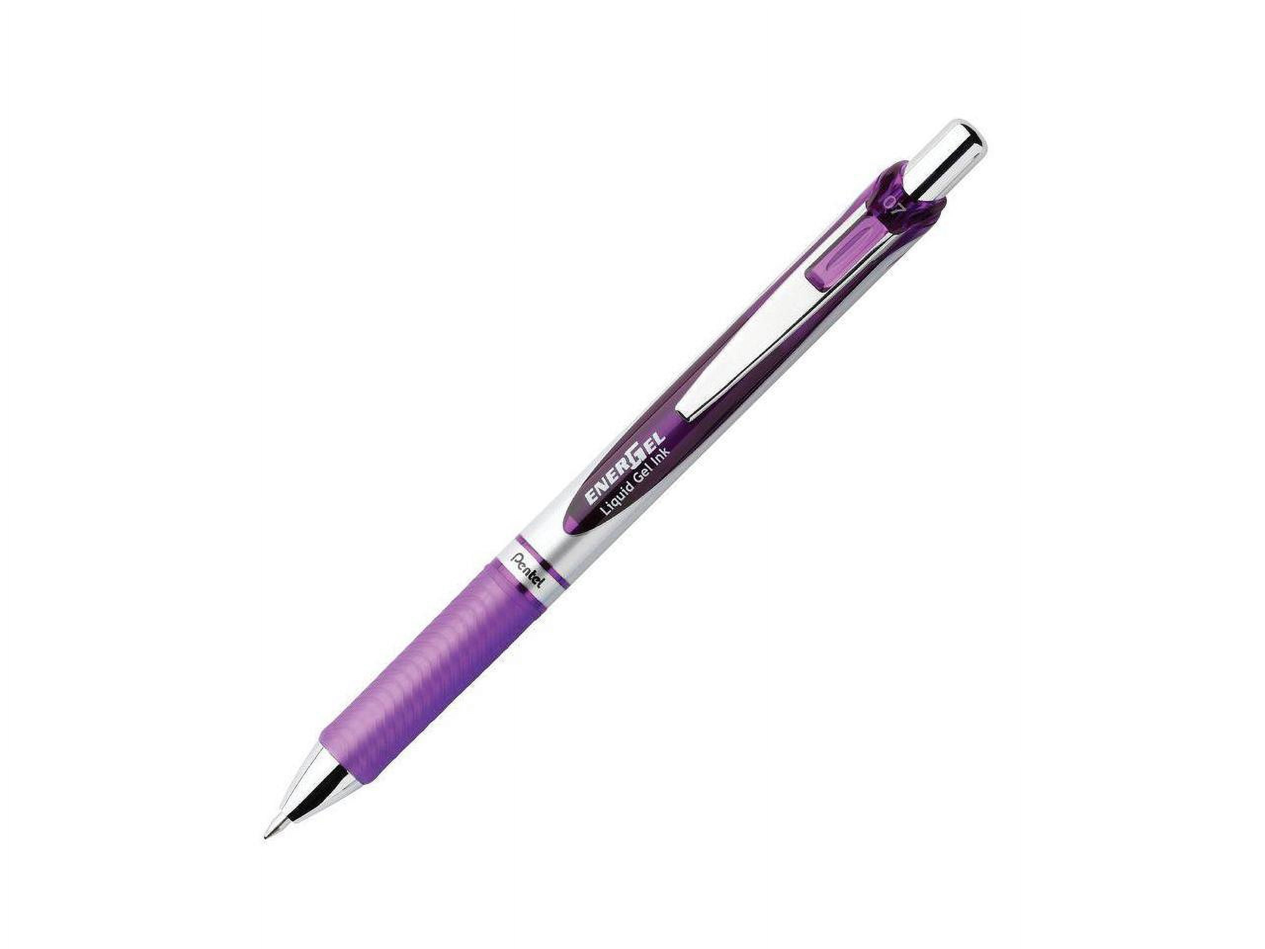 Pentel® EnerGel™ Retractable Liquid Gel Pens, Medium Point, 0.7 mm, Silver Barrel, Violet Ink, Pack Of 12