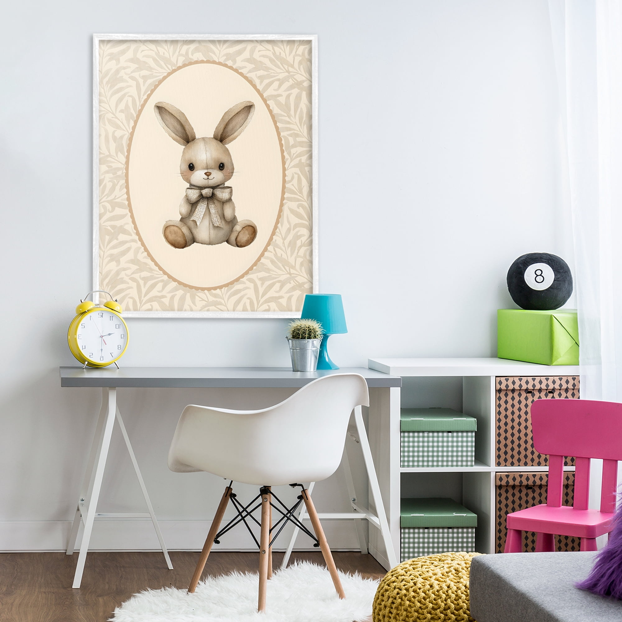 Stupell Industries Neutral Bunny in Oval Border White Framed Giclee Art, design by LSR Design Studio