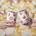 thumbnail image 2 of 12oz Stemless Wine Tumblers Strawberry Plants Fruit Heart White Pattern Vacuum Insulated Stainless Steel Travel Tumbler Cups Mug with Lid and Straw for Champaign,Cocktail,Beer with Cleaning Brush, 2 of 5