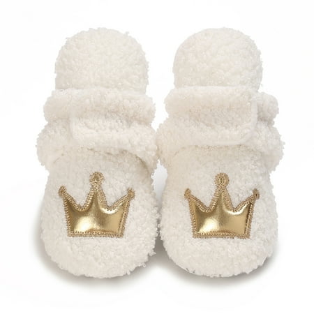 

Awevudst Baby Girl Warm Shoes Crown Patch Fleece Walking Shoes for Winter