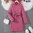thumbnail image 2 of NAFUU Girls Sweater Dress Long Sleeve Ribbed Knit Hooded Dress Solid Color Casual Tunic Dresses Big Girls Fall Sundress Daily Wear Princess Party Dresses, 2 of 7