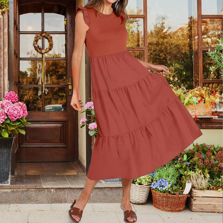 red vacation dress Feather Gili Maxi | Bold Cotton Dress for 4th of July, Summer Parties & 2026 and a flowing maxi silhouette with a split hem Coral Red Vacation State Maxi