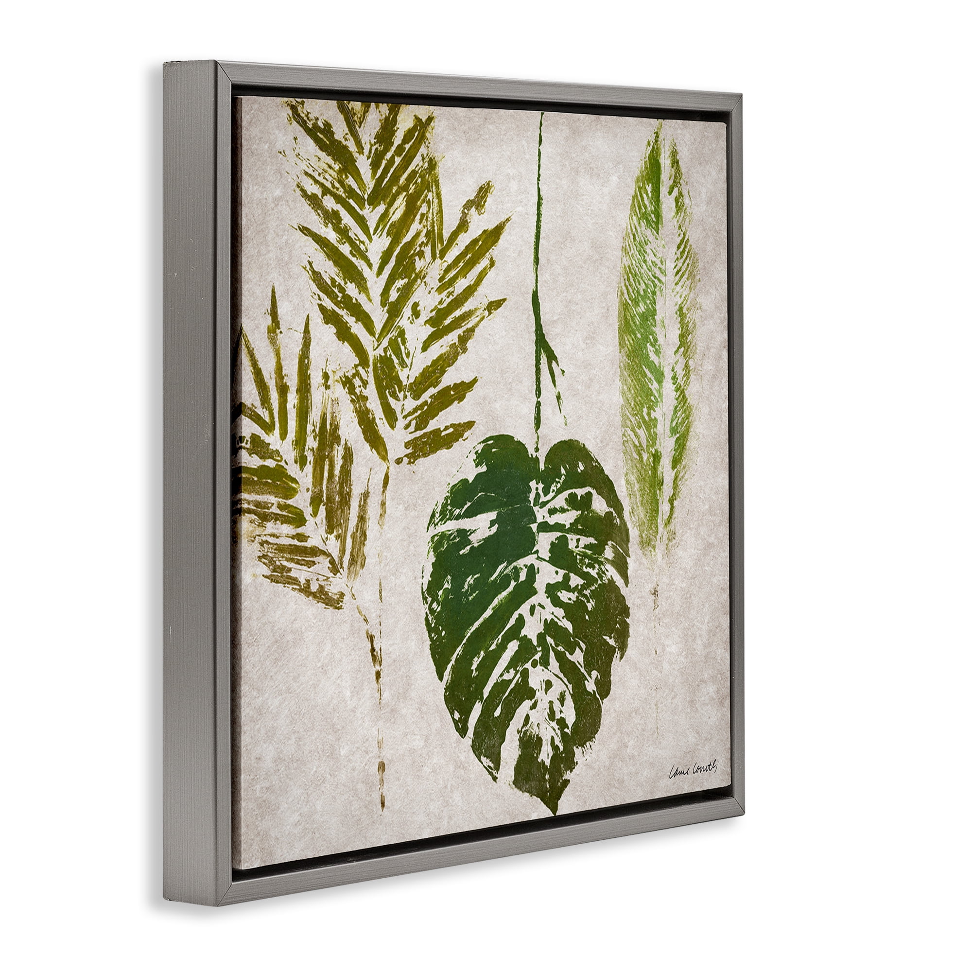 Stupell Industries Greenery Leaf Impressions Botanical & Floral Painting Gray Floater Framed Canvas Art Print Wall Art, 18 x 18