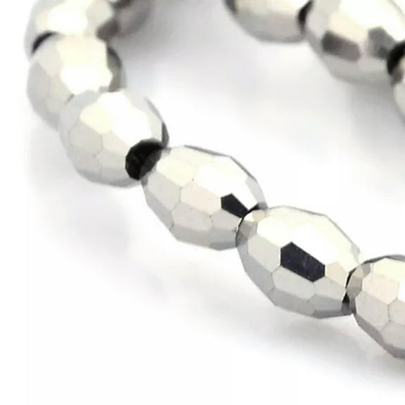 U8MO 16" Strd Full Plated Faceted Glass Beads Oval Tiny Loose Beads Beading Craft 6mm-Silver Plated
