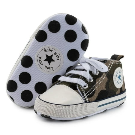 

Baby Shoes Girls or Boy Soft Non-Slip Sole Newborn First Walkers Star Canvas High Top Sneakers Denim Unisex
