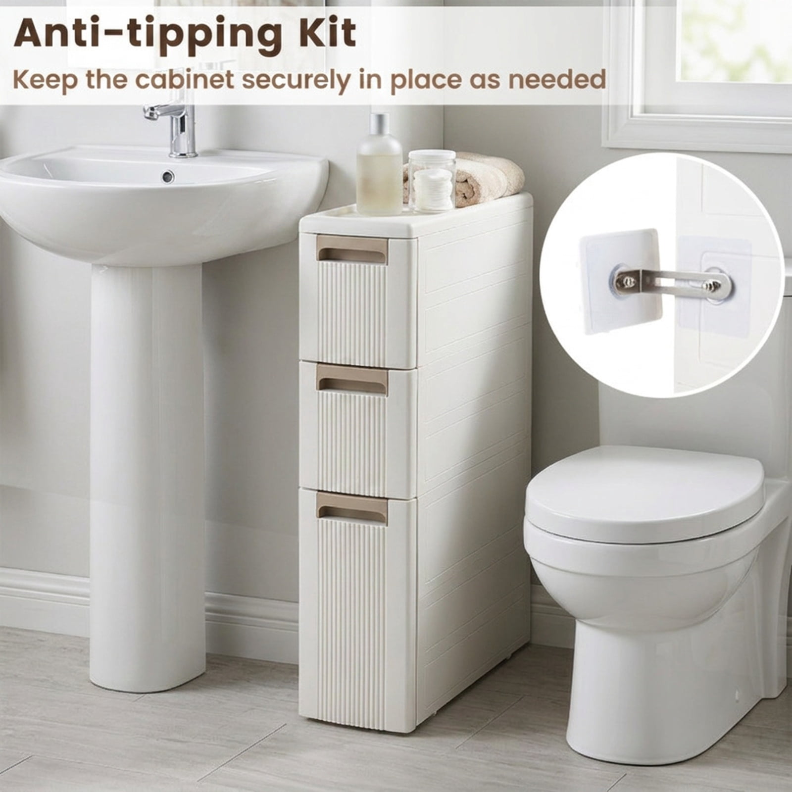 Vebreda Freestanding Bathroom Storage Cabinet, Narrow Storage Cabinet with Drawers and Removable Dividers, Multi-Layered Storage
