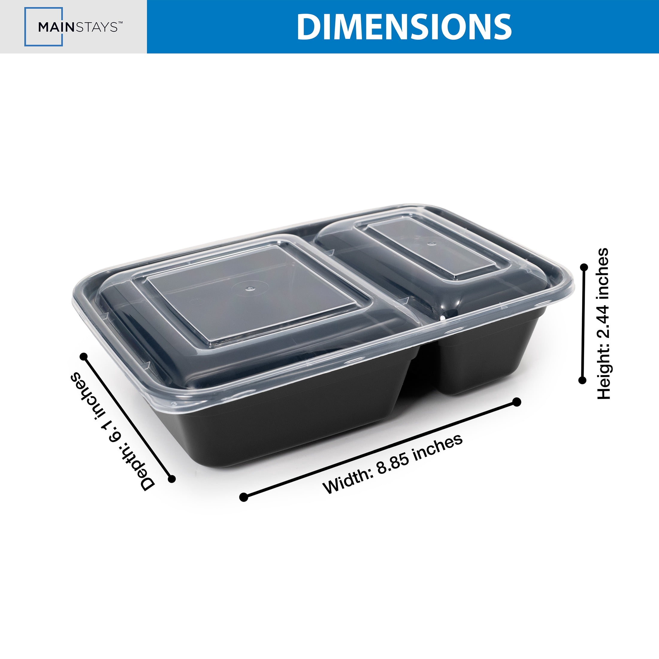 (3 pack) Mainstays 10-Piece (5 Containers + 5 Lids) with 2 Compartments Meal Prep, BPA-Free, Leak-Resistant, Microwave and Dishwasher Safe