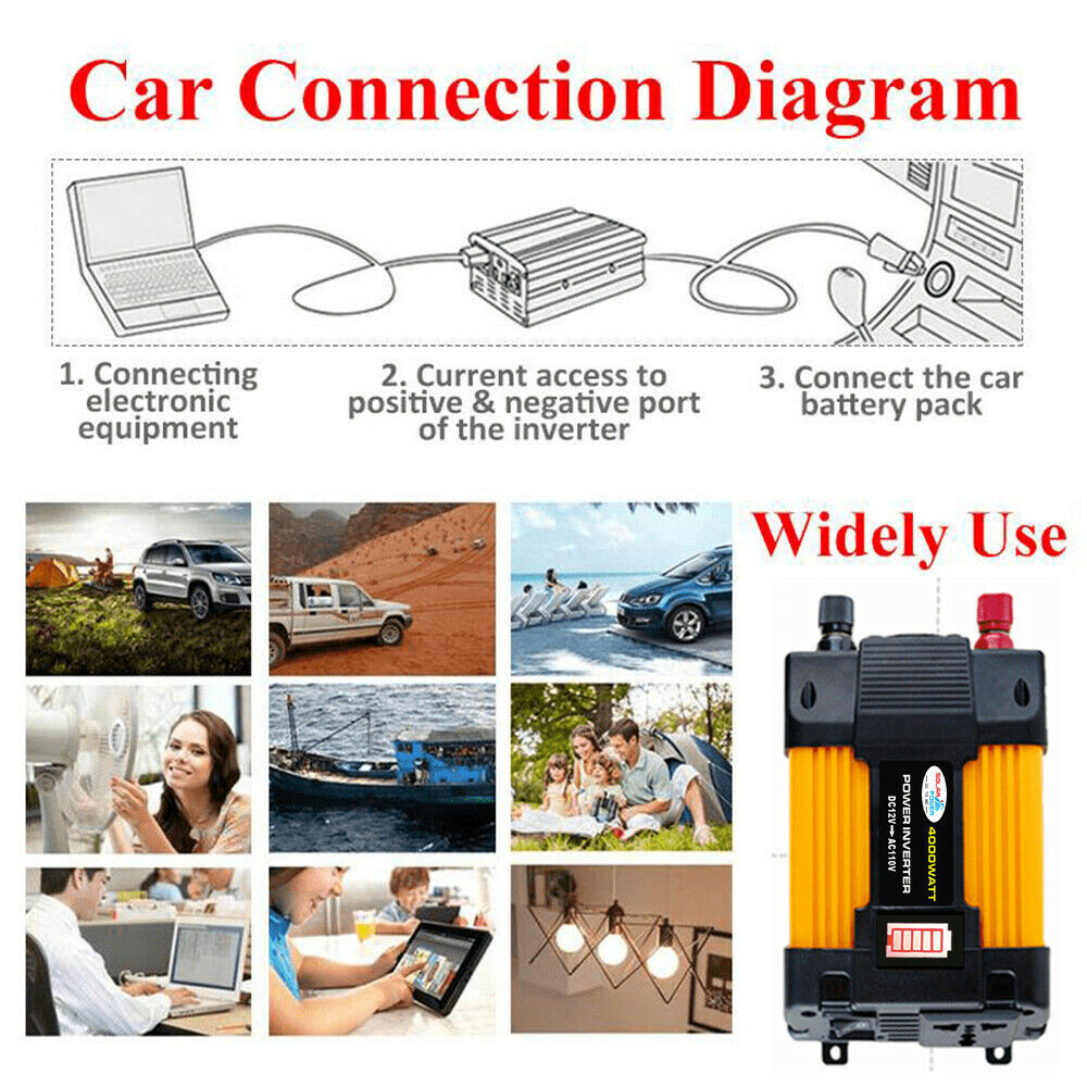 DFITO DF6000 12V 500W Continuous 6000W Surge Power Inverter with LED Battery Display for Car