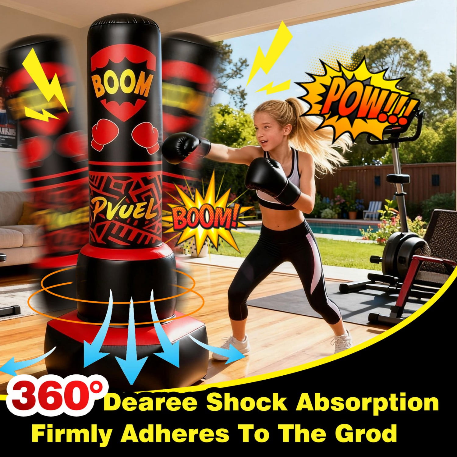 67inch Boxing Punching Bag Set for Adults Teens, Inflatable Boxing Freestanding with Gloves, Pump for Kids Children Youth Men Boxing Training Equipment MMA Fitness Home Gym, Red