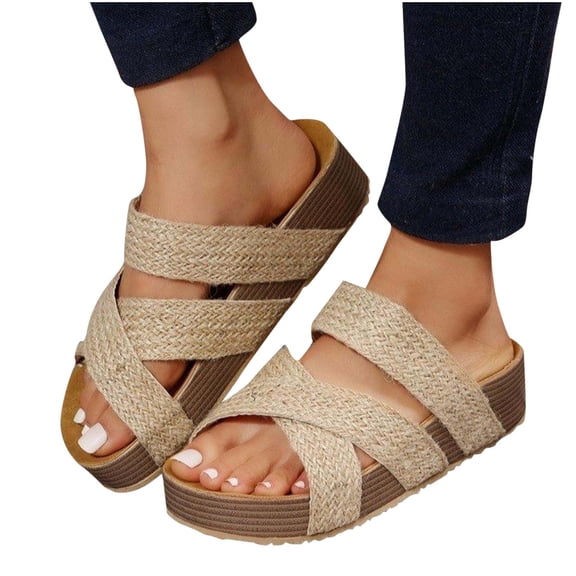 Xfvqtps Corkys Wedges for Women Slide Cross Straps Open Toe Soft Sole Non Slip Beach Summer Slide Sandals