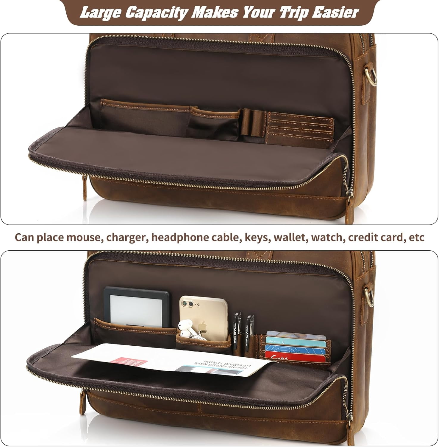 Full Grain Leather Briefcase for Men, Business Messenger Bag Laptop Bag Attache Case, Fits 15.6 Inch Laptop
