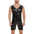 thumbnail image 6 of Men Shiny Leather Bodysuit, Sexy Zipper Open Crotch, Latex Leotard Crotchless, 6 of 7
