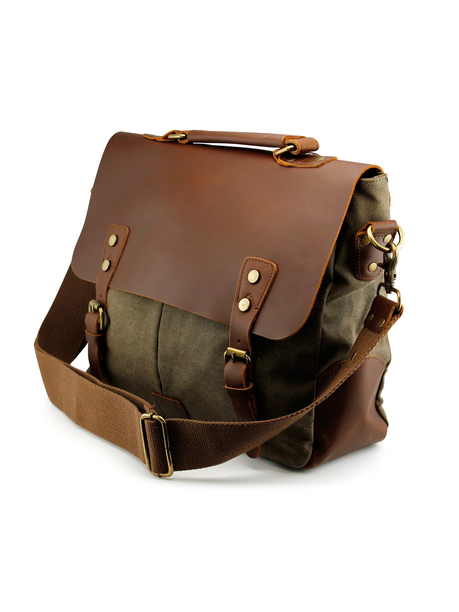 Vintage Satchel Messenger Bag Genuine LeatherCanvas Cross Body Bag lightweight  Ipad Bag