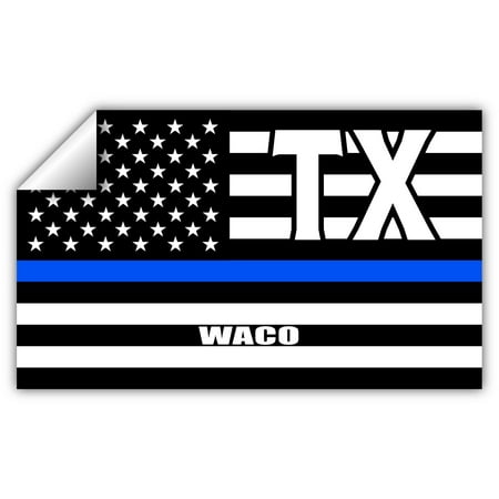 Waco TX Texas McLennan County Thin Blue Line Stealthy USA Flag - Honoring Law Enforcement Officers Flags - Blue Lives Matter Euro Decal Bumper Sticker 3M Vinyl 3" x 5"