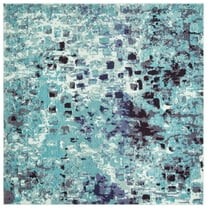 SAFAVIEH Madison Candelario Abstract Polka Dots Area Rug, Turquoise/Navy, 3' x 3' Square